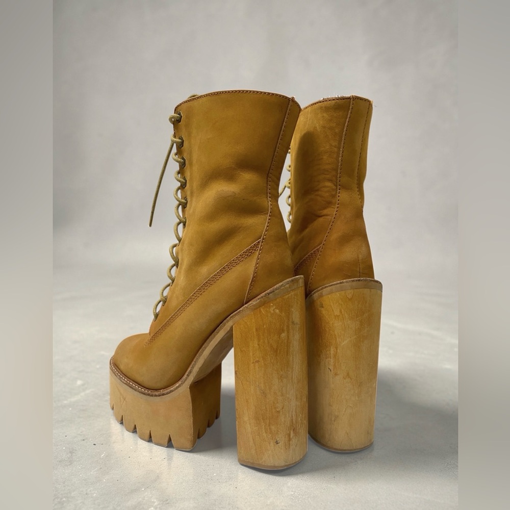 Jeffrey Campbell Tan In Charge Nubuck Leather Shearling Wood Platform Boots - Picture 10 of 15